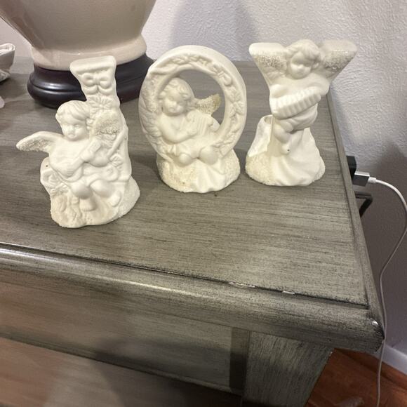 Vintage Candle Holders JOY Ceramic Cherub Angel‎ Christmas Holiday set of 3 - Picture 9 of 11